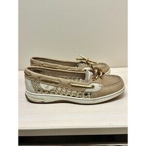 SPERRY Top Sider Angelfish Womens Deck Boat Shoe Sz 5.5 M Linen Gold EUC!!!